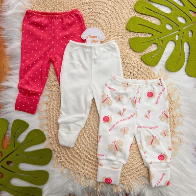 Kit 3 Calças - Flores no Meu Jardim, Off White e Poá Pink